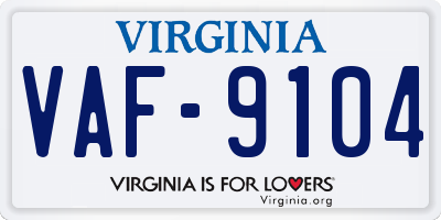 VA license plate VAF9104