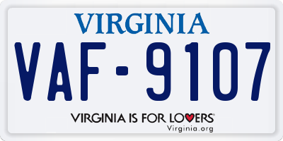 VA license plate VAF9107