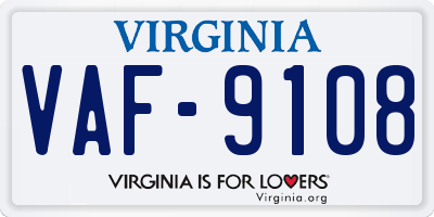 VA license plate VAF9108