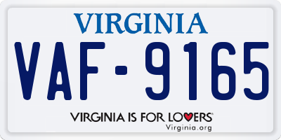 VA license plate VAF9165
