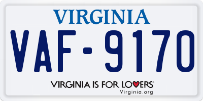 VA license plate VAF9170