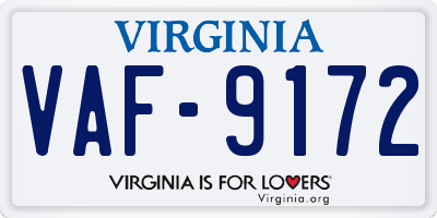 VA license plate VAF9172