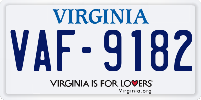 VA license plate VAF9182