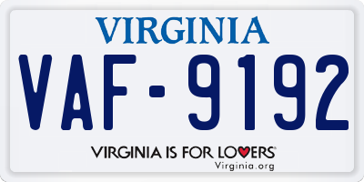 VA license plate VAF9192