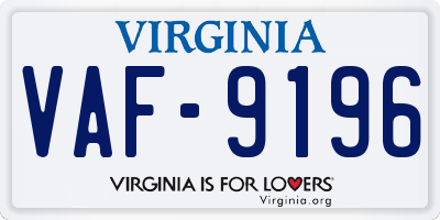 VA license plate VAF9196