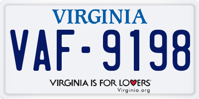 VA license plate VAF9198