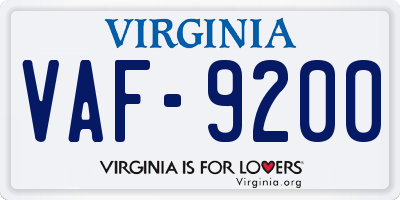 VA license plate VAF9200