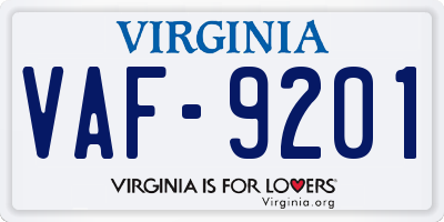 VA license plate VAF9201