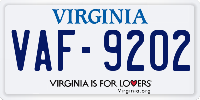 VA license plate VAF9202