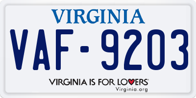 VA license plate VAF9203