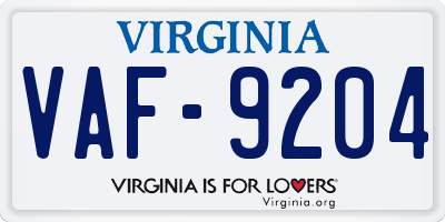 VA license plate VAF9204