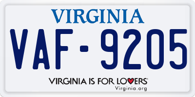 VA license plate VAF9205