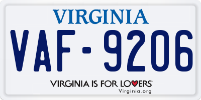 VA license plate VAF9206