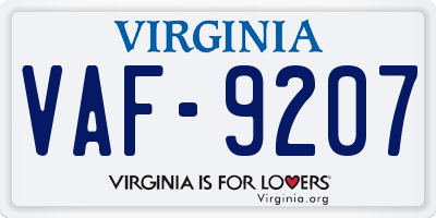 VA license plate VAF9207