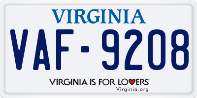 VA license plate VAF9208
