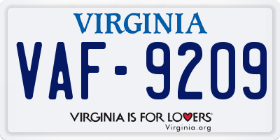 VA license plate VAF9209