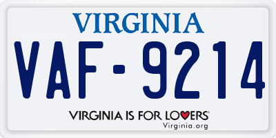VA license plate VAF9214
