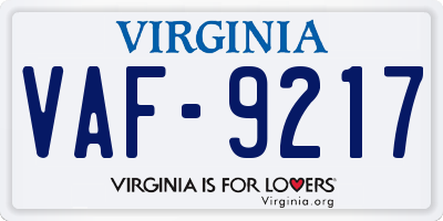 VA license plate VAF9217