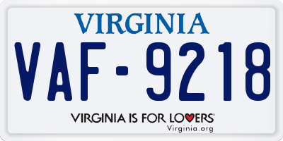 VA license plate VAF9218