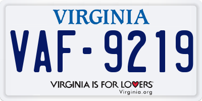 VA license plate VAF9219
