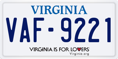 VA license plate VAF9221