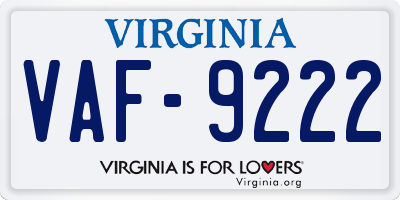 VA license plate VAF9222