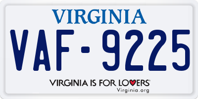 VA license plate VAF9225