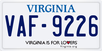 VA license plate VAF9226