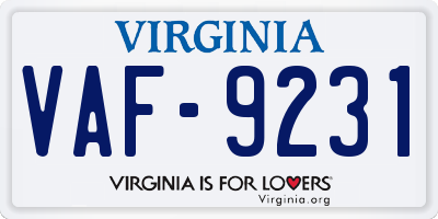 VA license plate VAF9231
