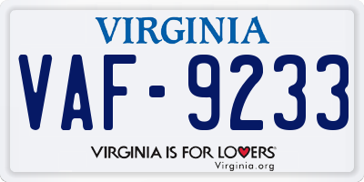 VA license plate VAF9233