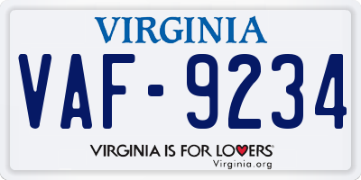 VA license plate VAF9234