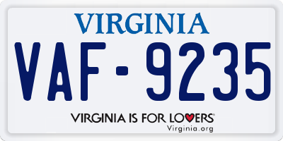 VA license plate VAF9235