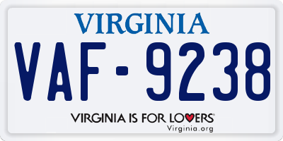 VA license plate VAF9238