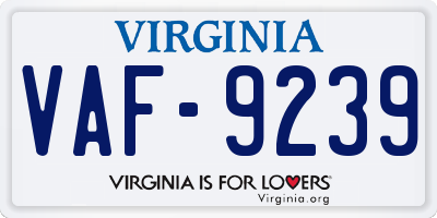 VA license plate VAF9239