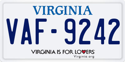 VA license plate VAF9242