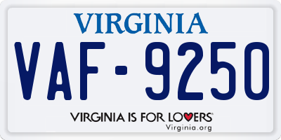 VA license plate VAF9250