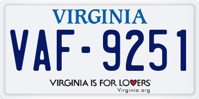 VA license plate VAF9251