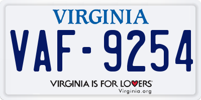 VA license plate VAF9254
