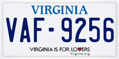 VA license plate VAF9256