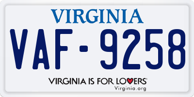 VA license plate VAF9258