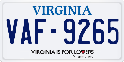 VA license plate VAF9265