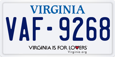 VA license plate VAF9268