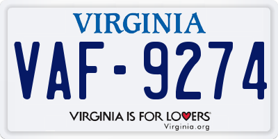 VA license plate VAF9274