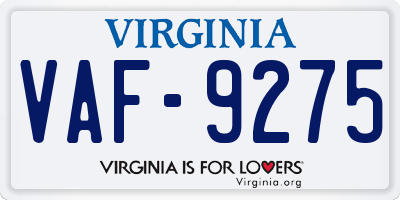 VA license plate VAF9275