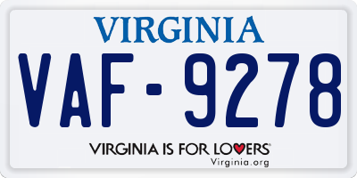 VA license plate VAF9278