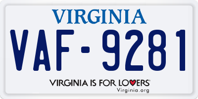 VA license plate VAF9281