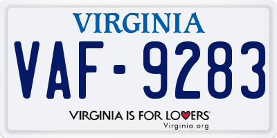 VA license plate VAF9283