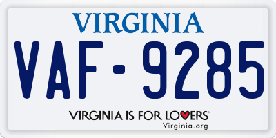 VA license plate VAF9285