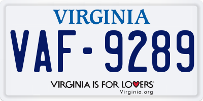 VA license plate VAF9289