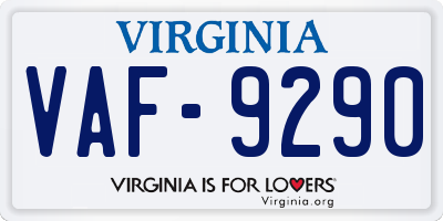 VA license plate VAF9290